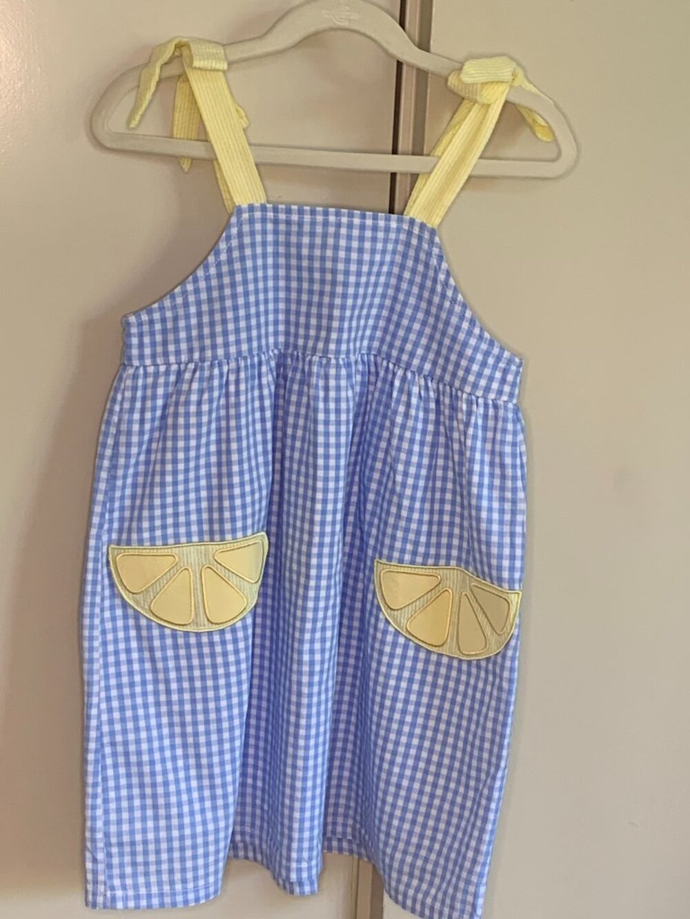 Stitchy Fish Girls Gingham Lemon Pocket Summer Dress Size 5